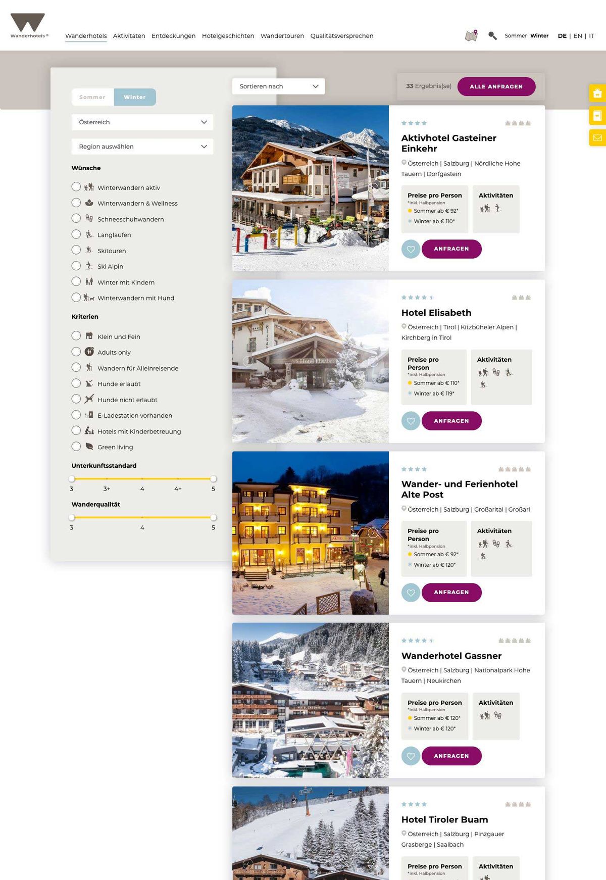 Urlaub in den besten Wanderhotels der Alpen - Website